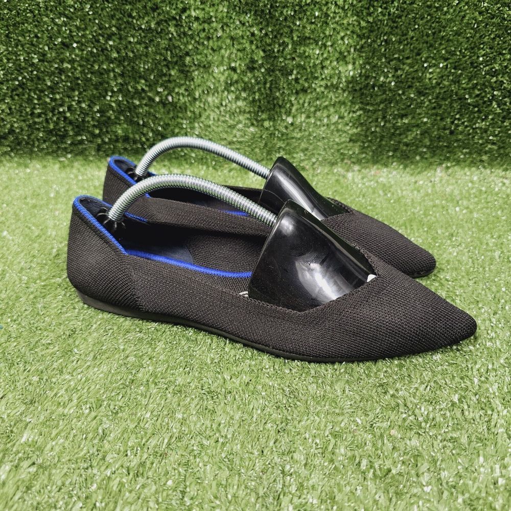 Rothy's Flats The Point Ballet Black Blue Comfort Shoes Womens Size US 8